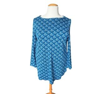 J. Jill Ponte Blue Floral Tunic Top XL Long Sleeve Stretchy H